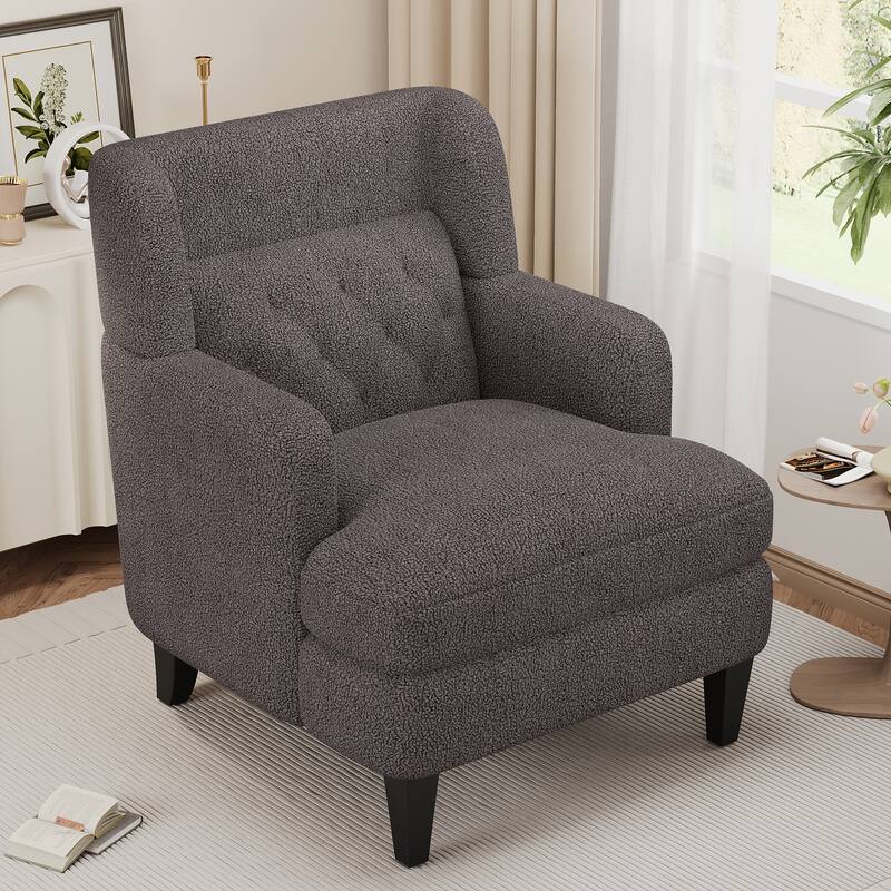 Roomfitters Upholstered Accent Chair Tufted Armchair for Living Room and Bedroom, Beige - Brown