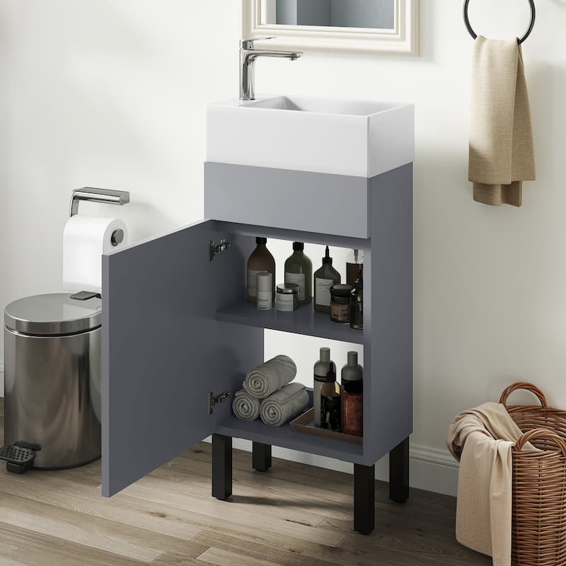 Moasis 15.7 Inch Freestanding Bathroom Vanity with Cabinet Storage and Modern Design
