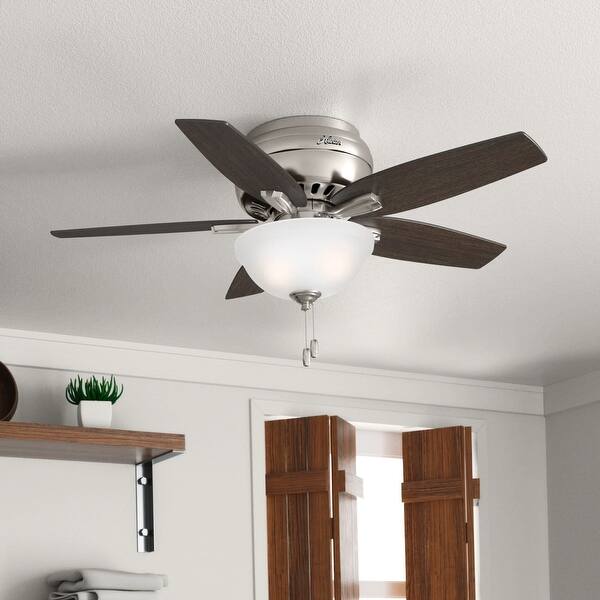 slide 2 of 22, Hunter 42" Newsome Low Profile Ceiling Fan with LED Bowl Light Kit, Pull Chain - Transitional, Casual Brushed Nickel