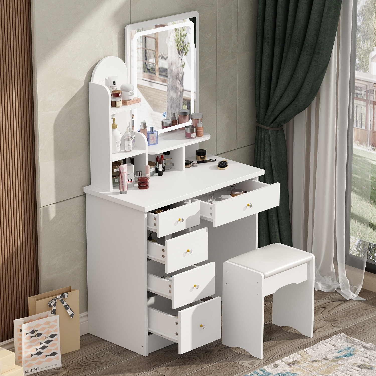 Makeup Vanity Set Table With LED Light &Mirror & Stool - On Sale - Bed Bath  & Beyond - 34425252