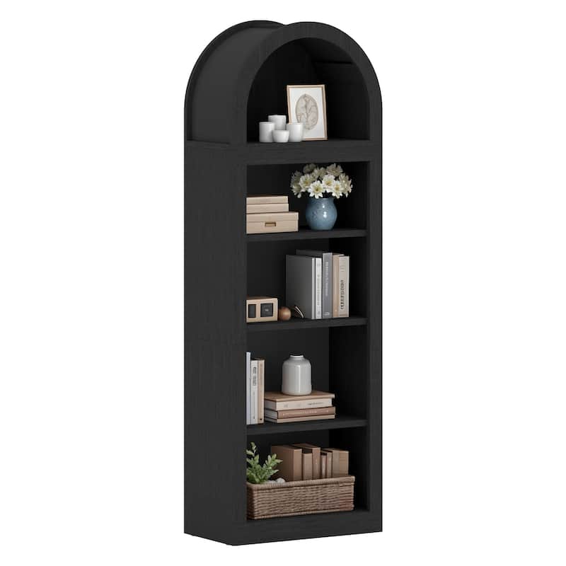 Moasis 71"/68" Tall Arched Bookshelf with Storage, Arched Bookcase with 2 Drawers and Doors - Black Small Size-68"