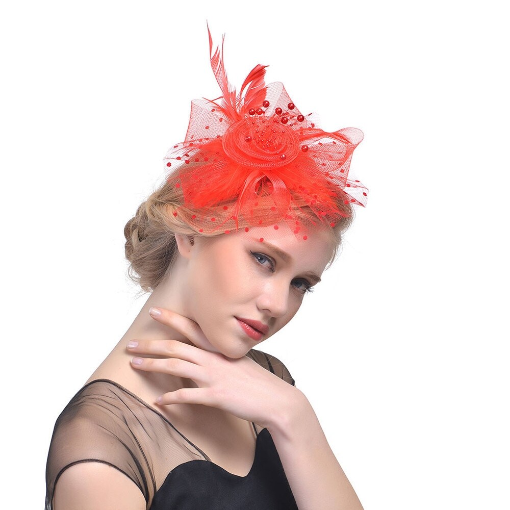 thumbnail image 2 of Fascinators Hats For Women, Garden Tea Party Hats Vintage Wedding Flower Cocktail Mesh Feathers Headband For Party Black At Women's Clothing Store 2 of 11