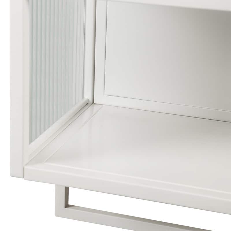 23.62" Modern Fluted Glass Wall Cabinet with Two Doors, Open Shelf & Towel Rack