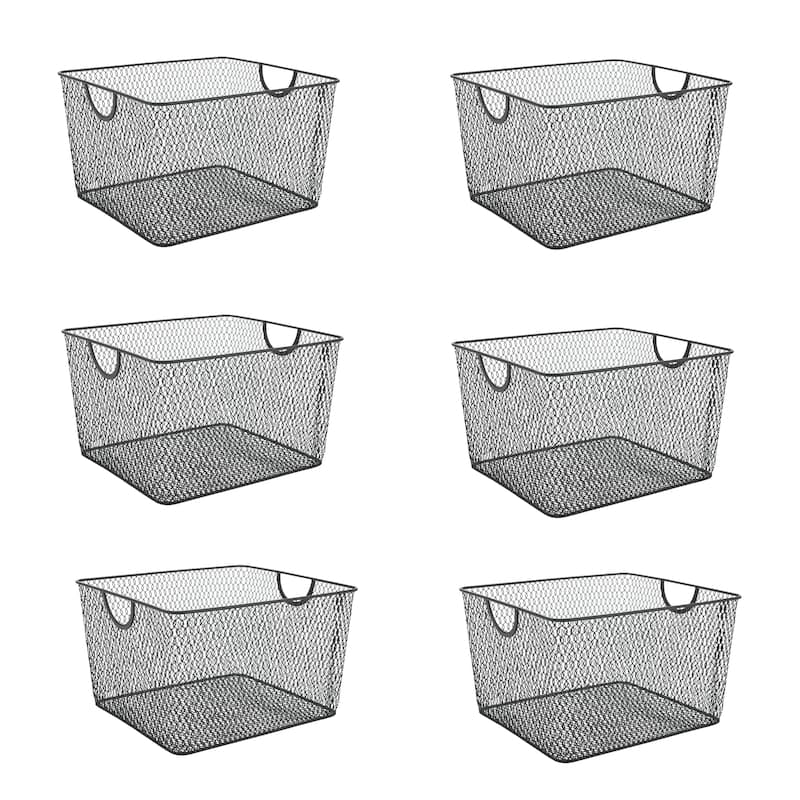 Ybm Home Wire Mesh Open Bin Shelf Storage Basket Kitchen Pantry Organizer Black Upper: 10 in. L x 9 in. W x 6 in. H 6 Pack