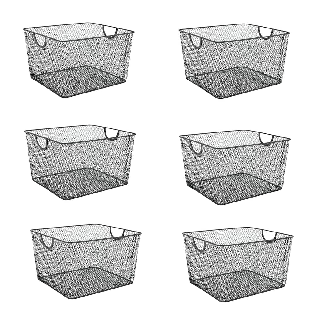 Ybm Home Wire Mesh Open Bin Shelf Storage Basket Kitchen Pantry Organizer Black Upper: 10 in. L x 9 in. W x 6 in. H 6 Pack