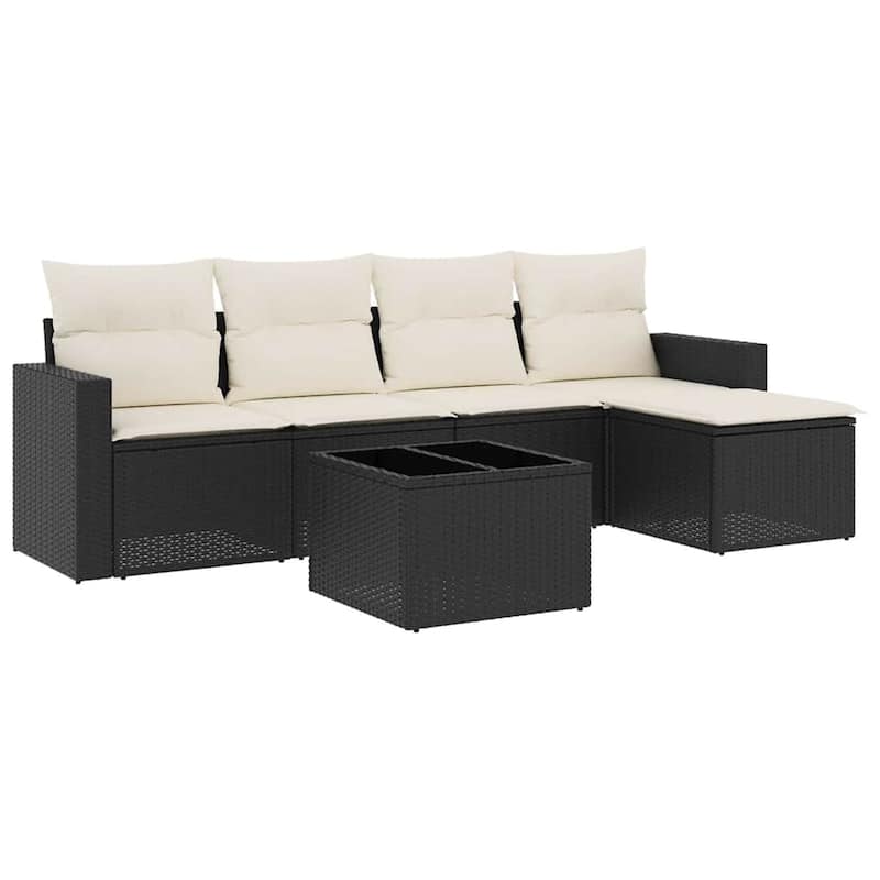 vidaXL Garden Sofa Set 6 Piece with Cushions Outdoor Sofa Couch Poly Rattan