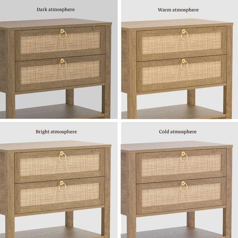SICOTAS Rattan Boho Nightstand Great Storage for Compact Bedroom Areas