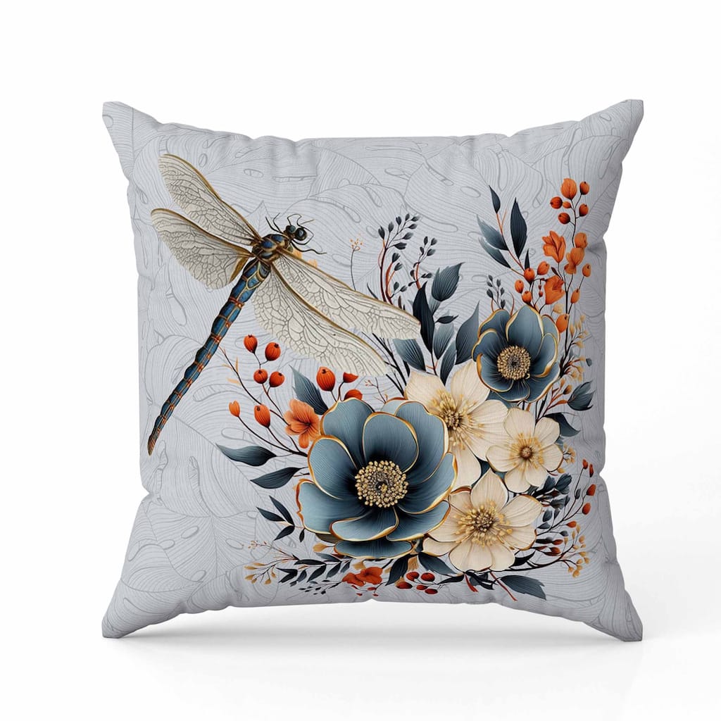 Dragonfly Haven Faux Suede Reversible Throw Pillow Gray and Blue