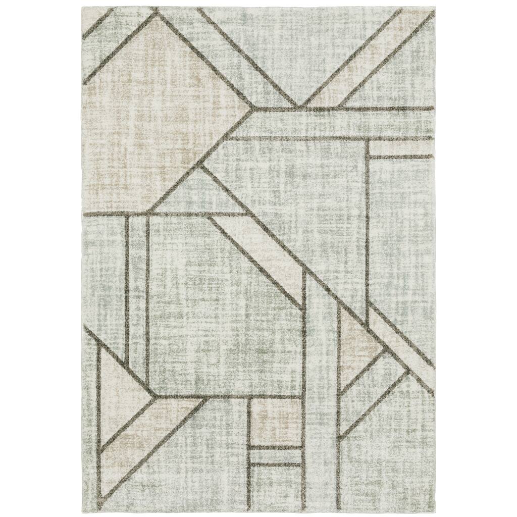 Carcassonne Grey Beige Geometric Distressed Casual Area Rug