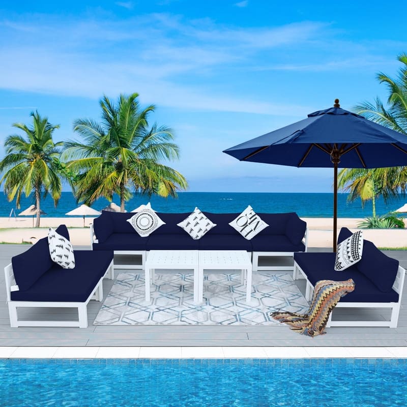 FINCATI Outdoor Furniture Aluminum Patio Set White Aluminum Outdoor Sofa with Thick Cushions and 29 Inch Deep Seat