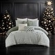 preview thumbnail 15 of 89, Madison Park Signature Essence Oversized Cotton Clipped Jacquard Comforter Set with Euro Shams and Throw Pillows Green - King