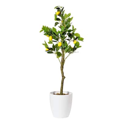 American Art Decor Artificial Faux Tree in White Tapered Ceramic Pot