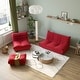 preview thumbnail 11 of 33, Living Room Lazy Sofa Teddy Fabric Convertible Couches with Ottoman Red