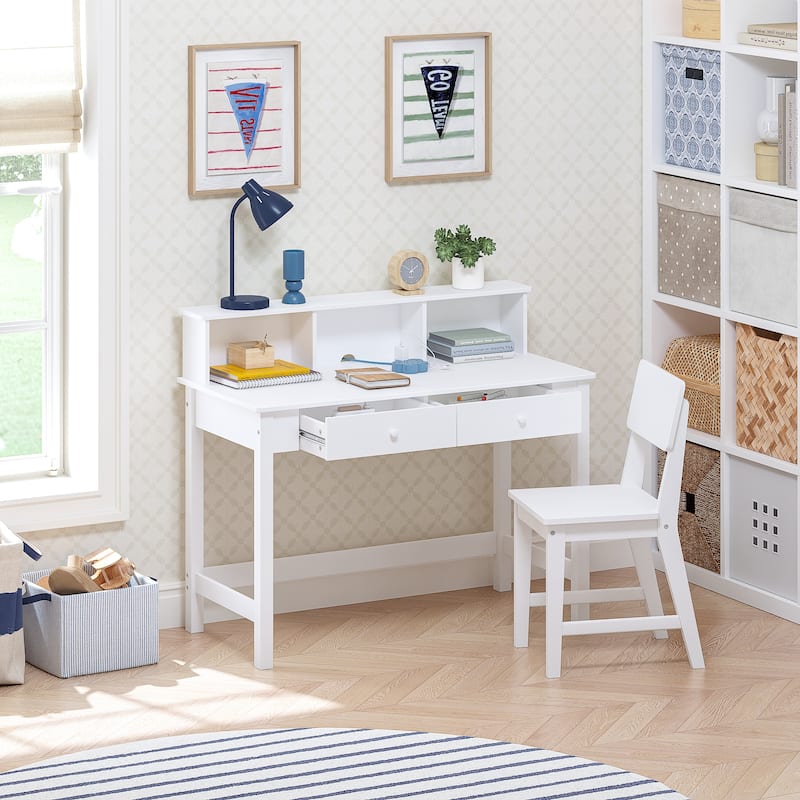 COSTARS Kids Desk and Chair Set with Hutch, Wooden Study Table for 5–12 Years Old, Student Writing Desk and Computer Workstation