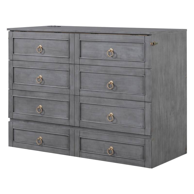 Murphy Bed Cube Cabinet with a Large Drawer, Full/Queen Size Murphy Chest Bed, Folding Murphy Bed Cabinet for Bedroom