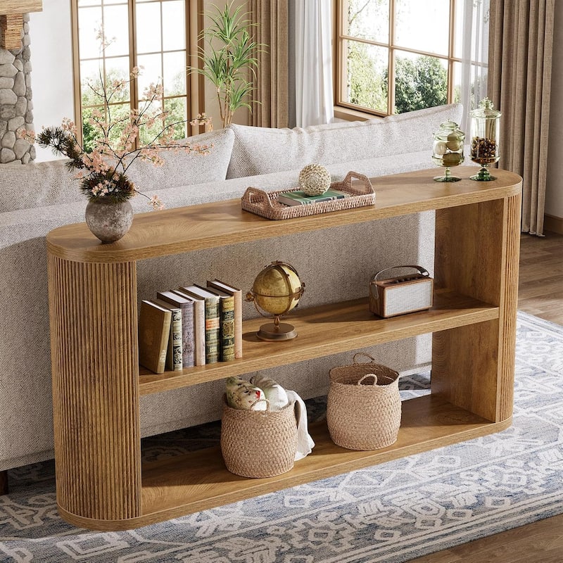 63" Console Table with 3-Tier Open Shelves, Narrow Wooden Behind The Couch for Entryway