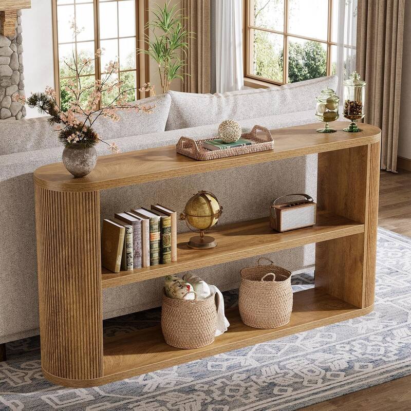 63-Inch Console Table with 3-Tier Open Shelf, Farmhouse Narrow Wooden Behind The Couch for Entryway