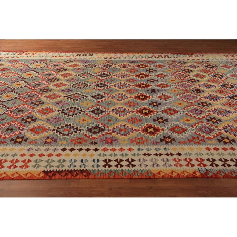 Kilim Oriental Large Rug Flatweave Tribal Wool Carpet - 9'10"x 16'3"
