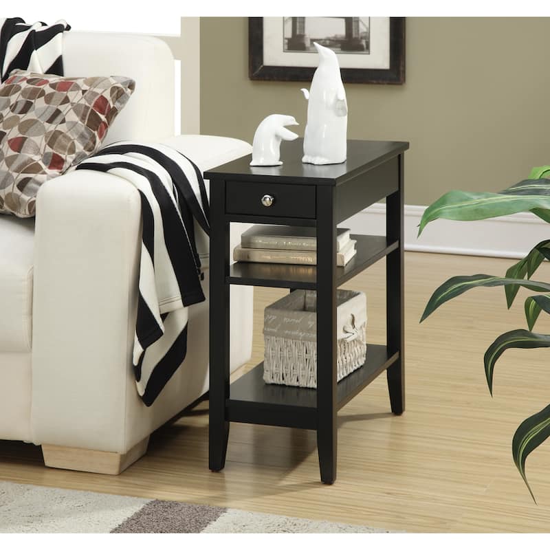 Convenience Concepts American Heritage 1 Drawer Chairside End Table with Shelves - Black