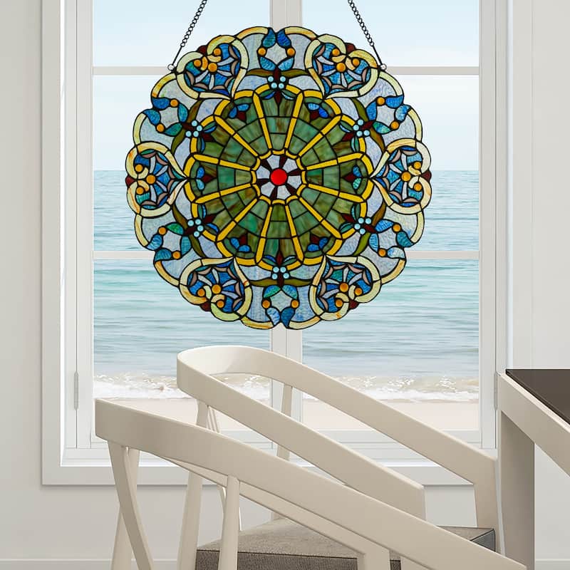 22" H Victorian Stained Glass Window Panel by River of Goods - Blue