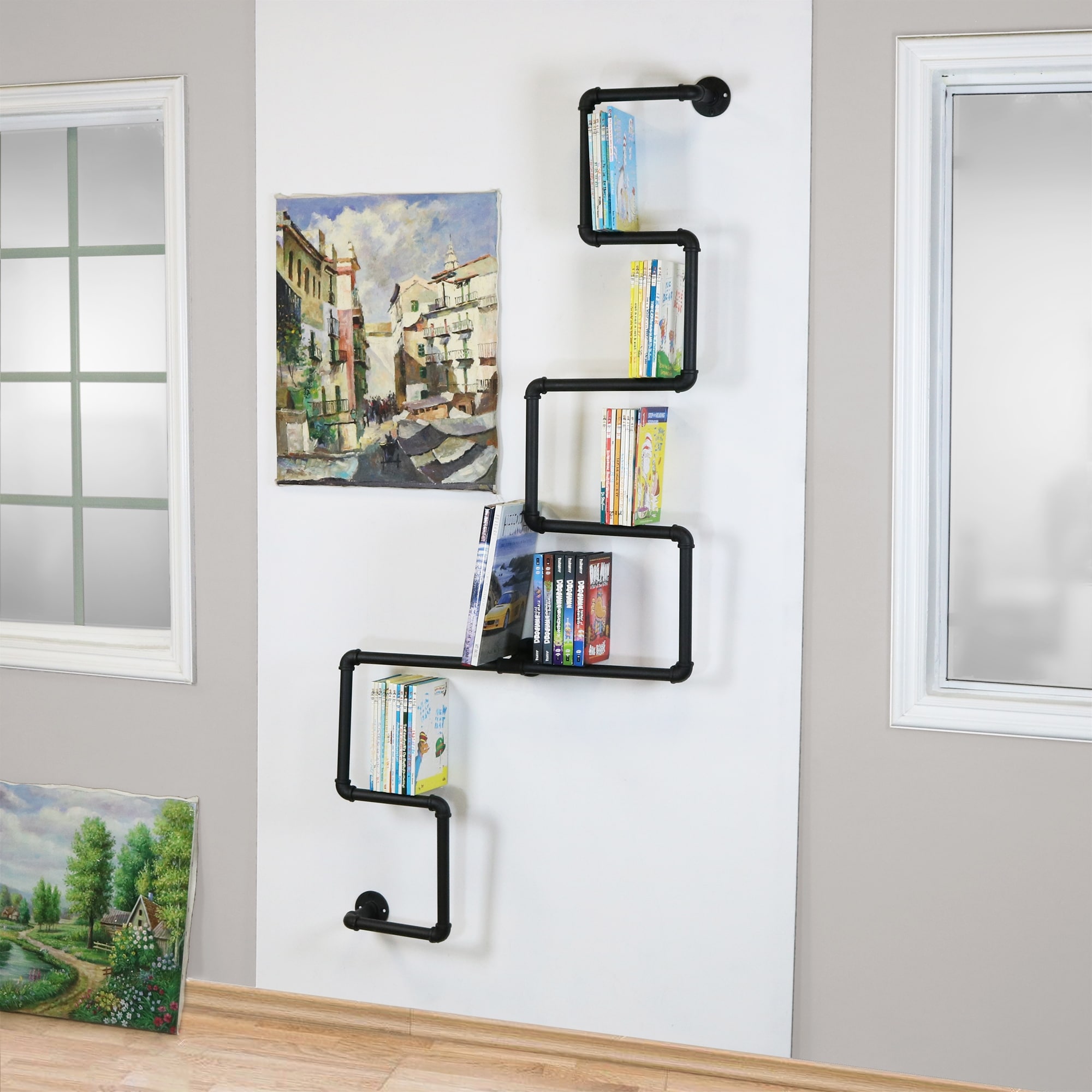 Black Bookshelf Scaffold Style Wall Shelf