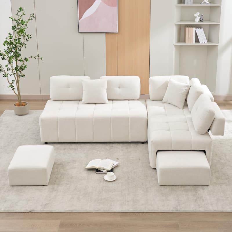 91.73" L-Shaped 4-Seater Sofa with Hidden Stools
