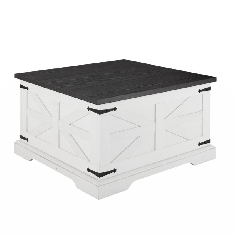 Square Wood Center Table with Large Hidden Storage Compartment for Living Room