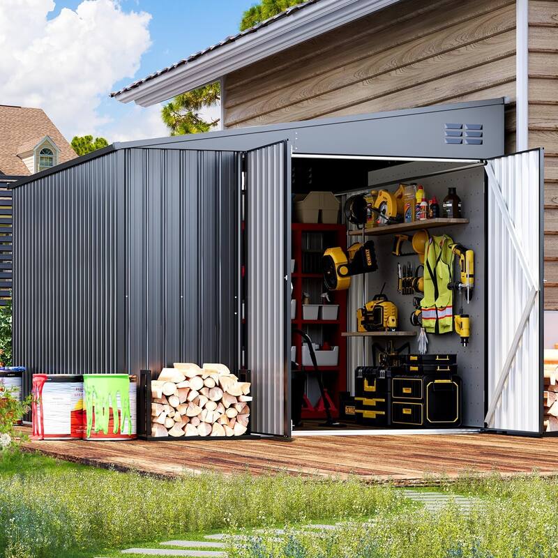 AECOJOY Outdoor Storage Side Shed Metal Attached with Lockable Door