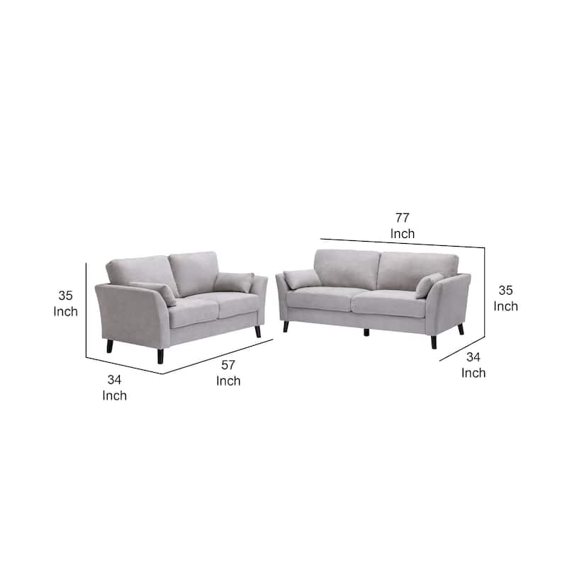 Otto2 Piece Sofa and Loveseat Set with Padded Cushions, Gray Velvet Fabric
