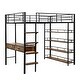preview thumbnail 6 of 10, Black Full Size Metal Loft Bed with Desk, Ladder, Fence, and Shelves for Kids