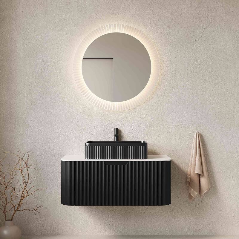 Wall Mounted Striped Bathroom Storage Cabinet with Sink