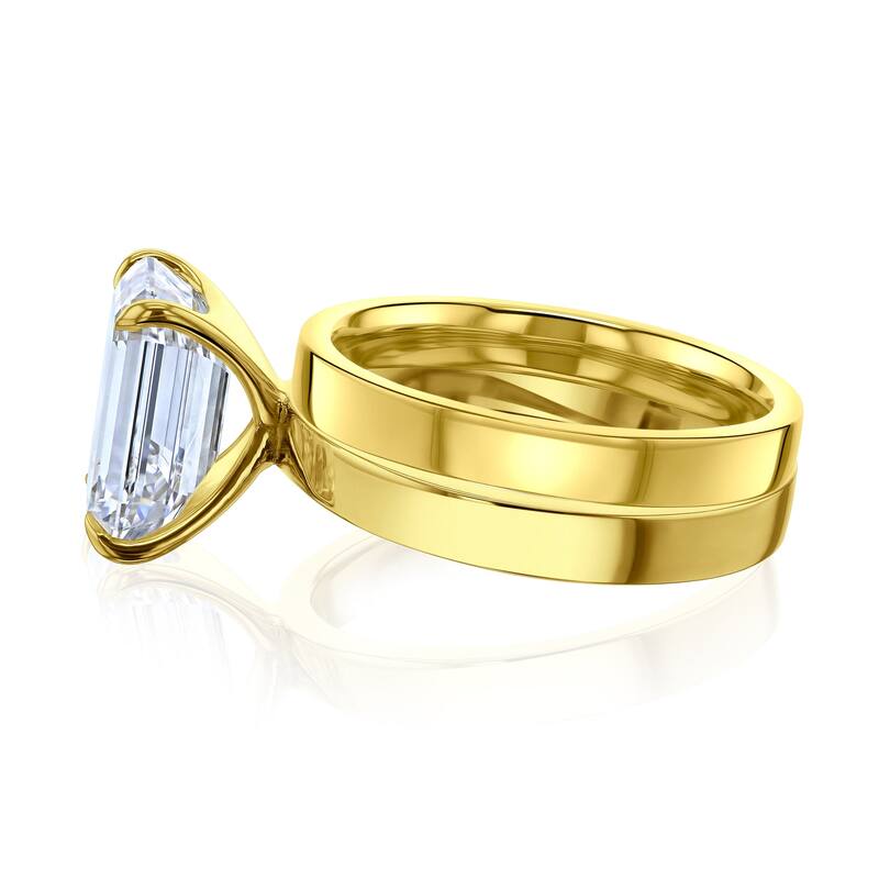 Kobelli 5 Carats Lab Grown Diamond Certified 14k Solid Gold Emerald-cut Solitaire Cigar Bands 2pc Bridal Set