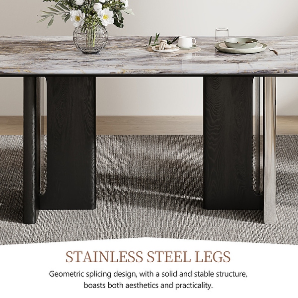 Solid Wood Base Dining Table with Sintered Stone Top, 78.7