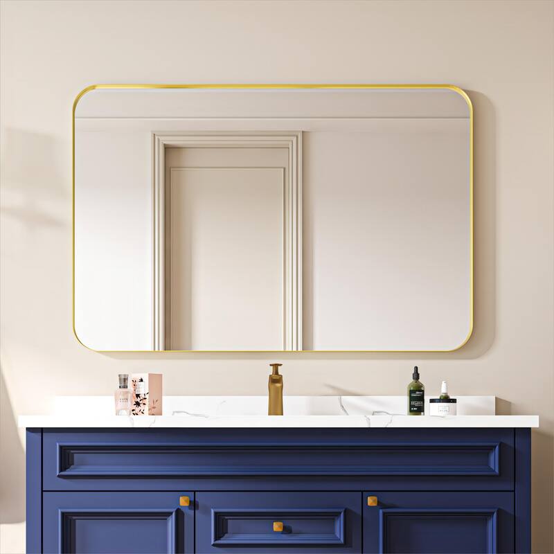 Organnice Rectangular Aluminum Frame Vanity Bathroom Mirror with Clear Glass