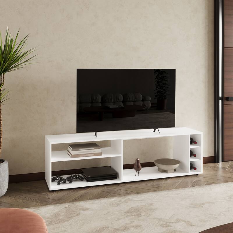 TV Stand for 60 Inch Screens with 6 Storage Shelves Modern Minimalist Design - White