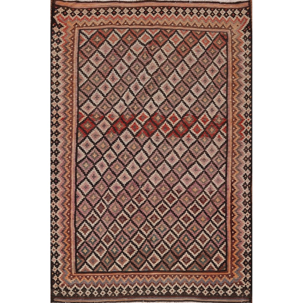 Trellis Kilim Persian Vintage Rug Flatweave Wool Carpet - 5'8" X 8'1"