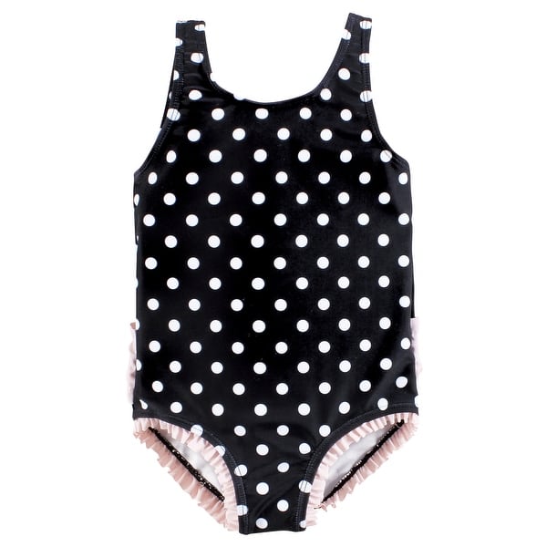 slide 1 of 1, Hudson Baby Girls Toddler Swimsuit, Black Dot Pink 2T - Black Dot Pink Toddler