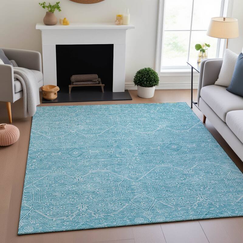 Premium Washable Super Soft Traditional Global Mayfield Rug - Sky - 8' x 10'