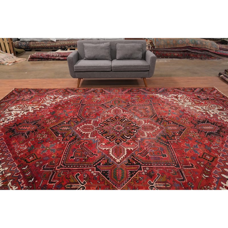 Hand Knotted Oriental 100% Wool Carpet Traditional Medallion Red Heriz Area Rug - 12' 8'' X 9' 11''
