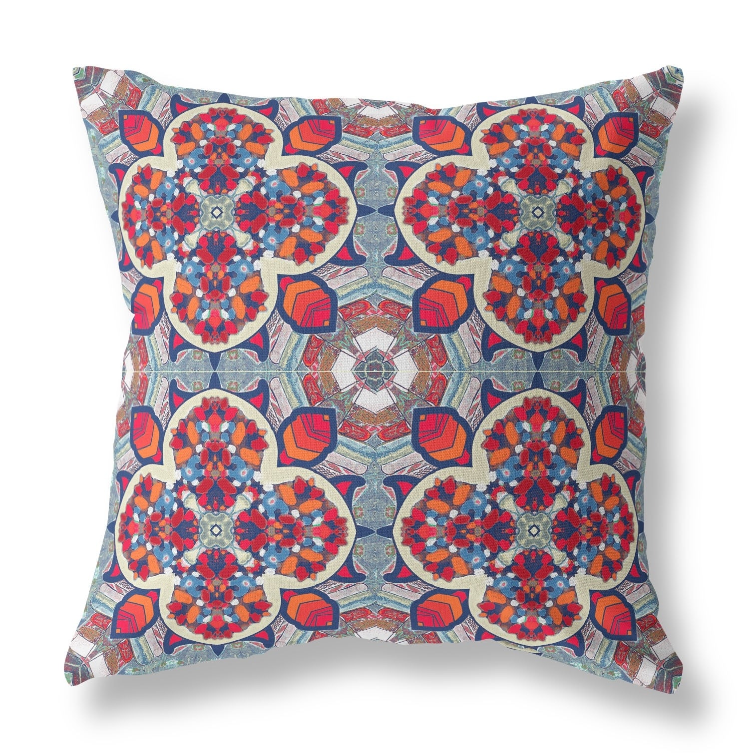 20" Red Blue Cloverleaf Boho Suede Throw Pillow