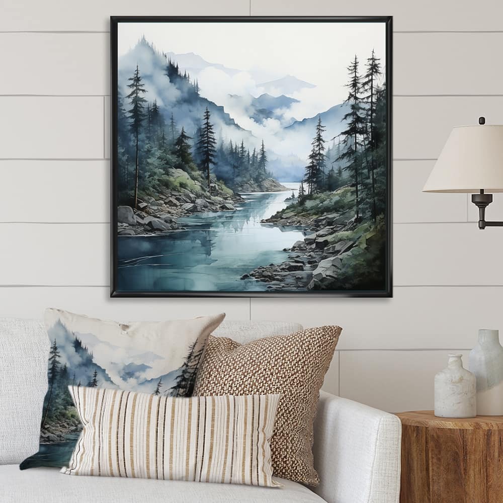 Designart "Grey Blue Minimalism Forest Reflections II" Minimalism Framed Wall Decor