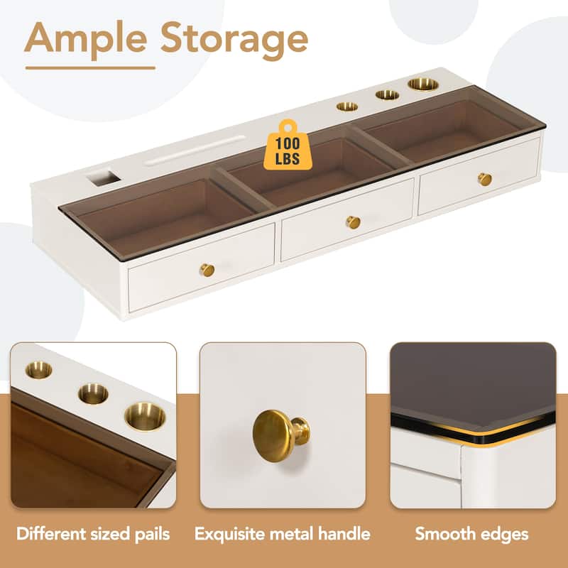 Rossetta 47" Modern Vintage Multi-Purpose Floating Wall-Mounted Vanity Table with Drawers, Storage Compartments