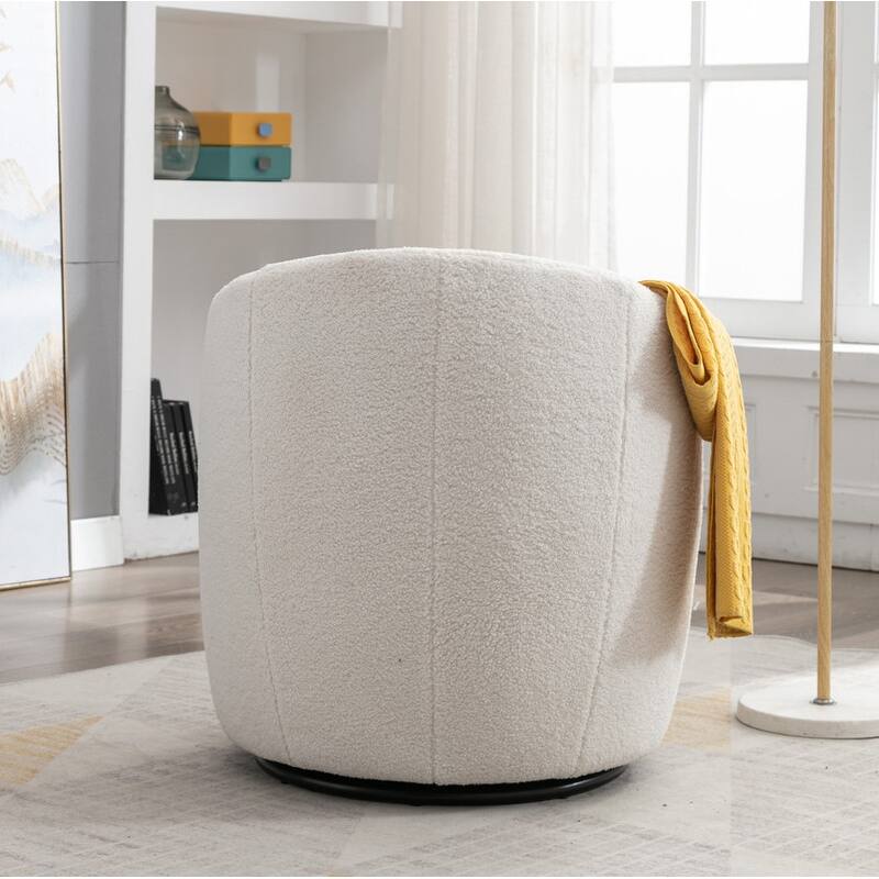 Swivel Barrel Chair,Teddy Fabric Upholstered Modern Round Accent Arm Chairs
