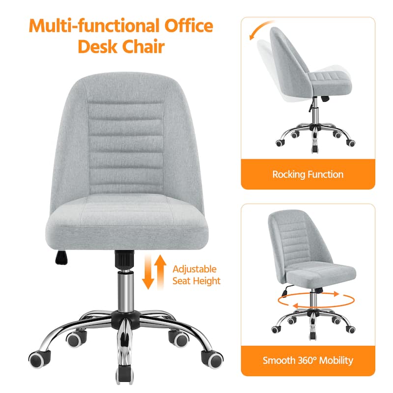 Yaheetech Faux Leather Mid Back Desk Chair Modern Tufted Armless Office Chair