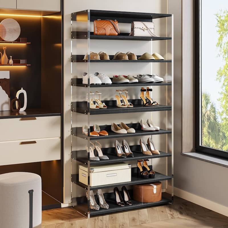 63" 8-Tier Acrylic Shoe Rack, Modern Shoe Storage, Shoe Organizer Display Shelf for Living Room, Entryway & Hallway - Black
