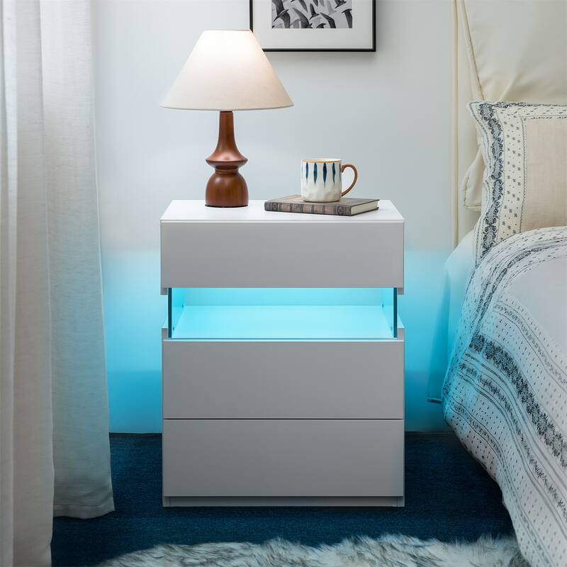 3-Drawer LED Nightstand, Multifunctional Bedside Table