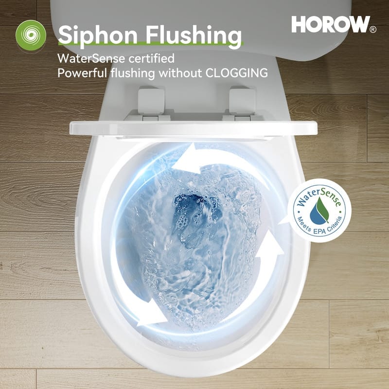 HOROW 2 Piece ADA Height Round Toilet White 1.28 GPF Strong Flush Quiet Soft Close Seat