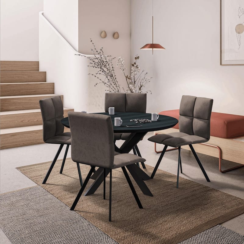 Wesley Modern Leather Dining Chair With Metal Legs Set of 4 by LeisureMod