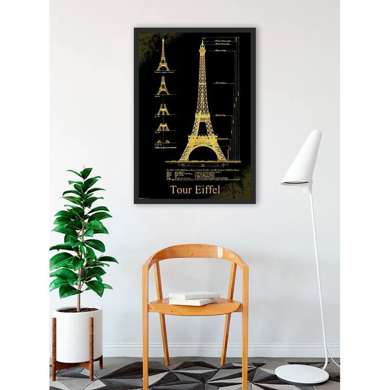 Eiffel Tower Design Framed Art Poster - 24 x 36 Inch