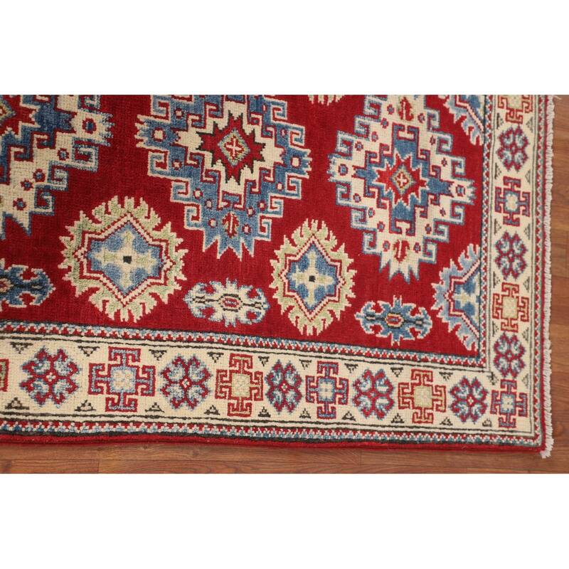 Geometric Red Kazak Accent Rug Handmade Wool Carpet - 2'9" x 4'0"